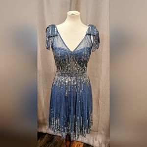Stunning heavily Beaded & sequins Blue party dress by Aidan Mattox size 4